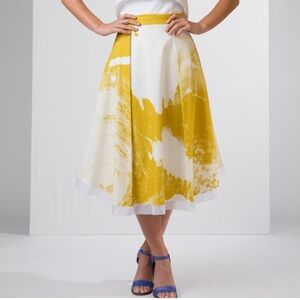 Yellow and White A-Line Midi Skirt